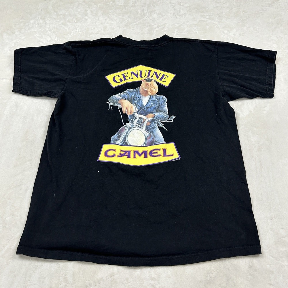 Camel cigarettes T-Shirt Mens XL Black Joe Camel Biker Pocket Tee 90s Vintage